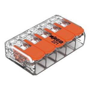 SZYBKOZŁĄCZKA UNIWERSALNA 5x0.2-4mm2 TRANSPARENTNA/POMARAŃCZOWA WAGO